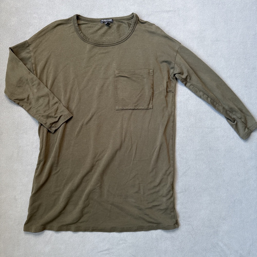 Eileen Fisher Tee Shirt Womens Small Petite PS Green Stretch Tencel Tunic Top